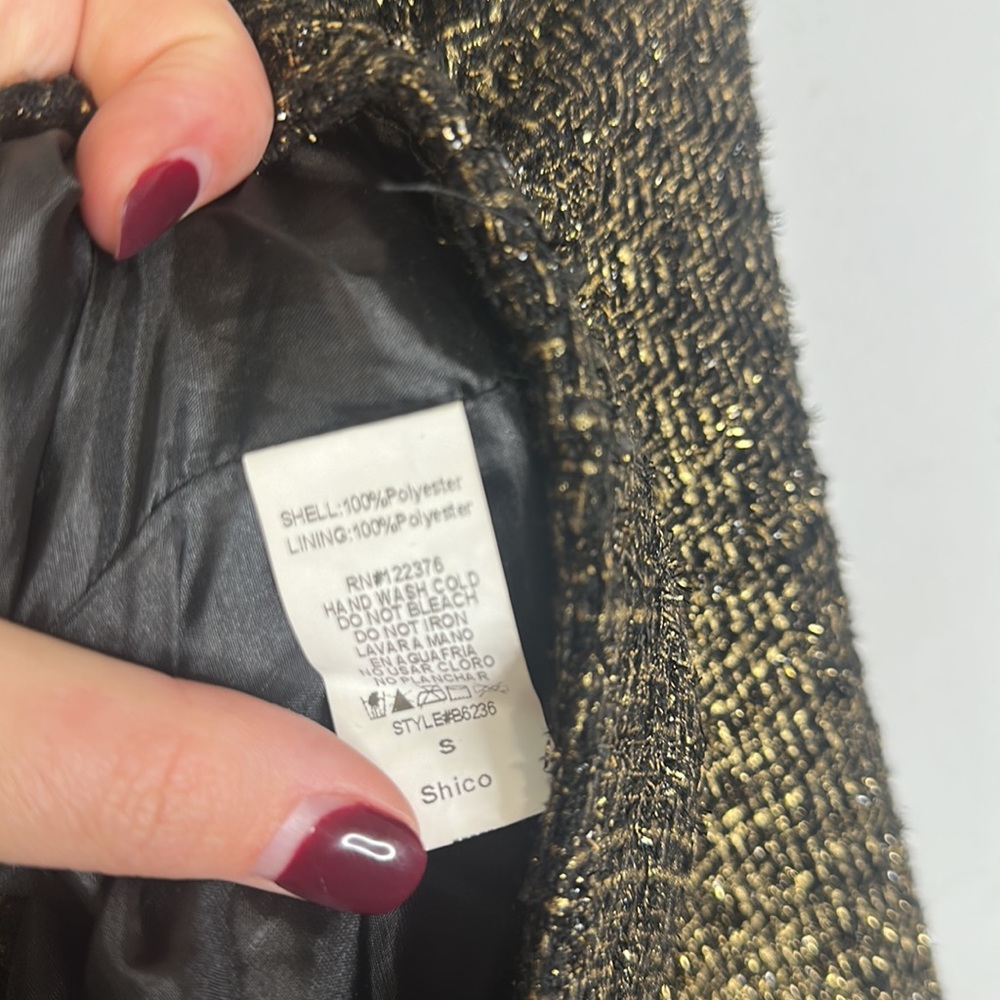 New Mustard seed studded gold black tweed blazer S - Picture 6 of 7